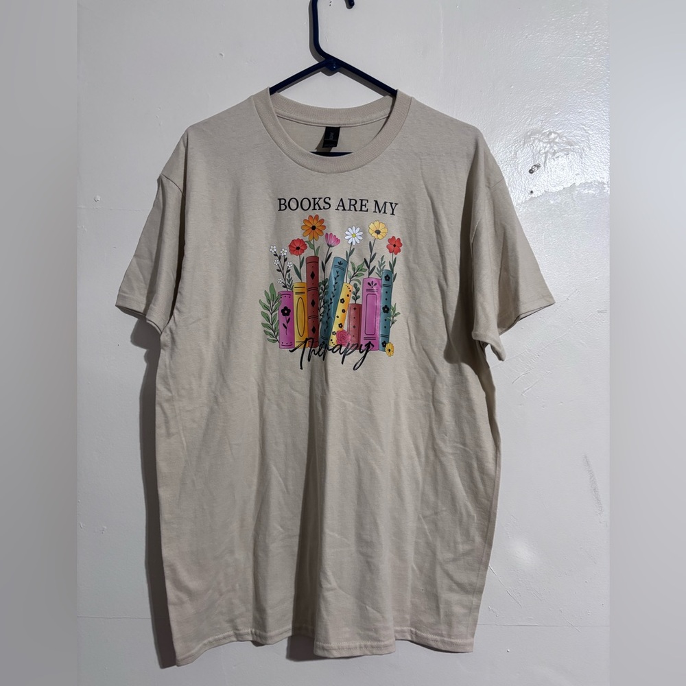 Handmade “books are my therapy” graphic design tshirt‎ unisex size large custom